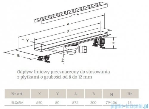 Radaway Rain Odpływ liniowy 65x8cm 5L065A,5R065R