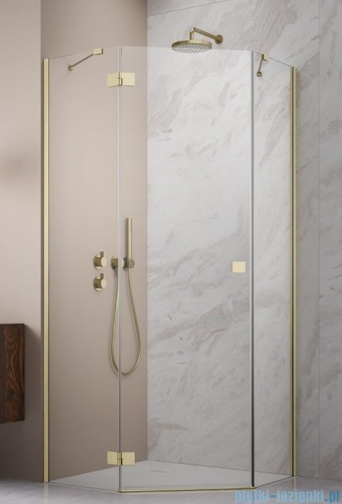 Radaway Essenza 8 Brushed Gold Ptj kabina pięciokątna 90x100cm lewa szczotkowane złoto 10490000-99-01L/10490700-01-01