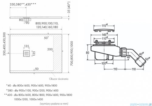Schedpol Kalait Smooth White brodzik prostokątny 80x90cm 3.3155-M2
