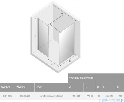 New Trendy New Modus Black kabina Walk-In 130x80x200 cm przejrzyste EXK-1287