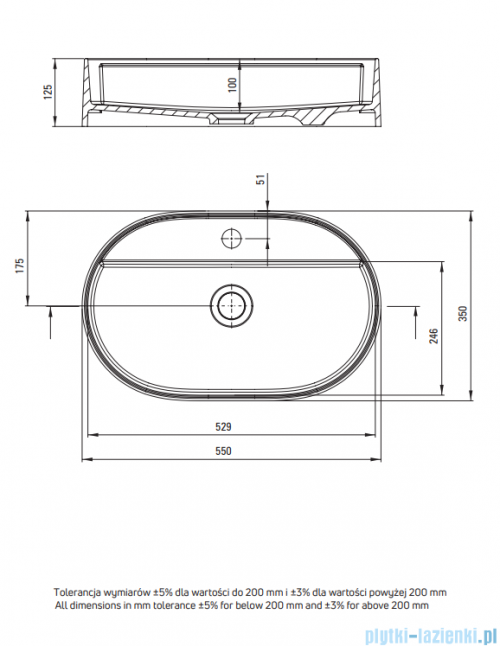 Deante SILIA Umywalka granitowa nablatowa z wyspą na baterię 55x35 cm beż CQS_5U6B