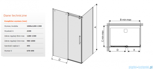 Sanplast kabina KND2/ALTII 100x120-130 narożna prostokątna przejrzysta 600-121-1021-42-401