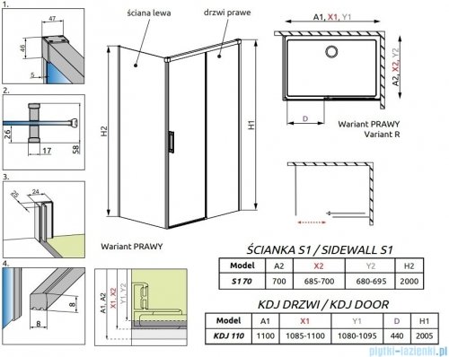 Radaway Idea White Kdj kabina 110x70cm prawa szkło przejrzyste 387041-04-01R/387048-04-01L