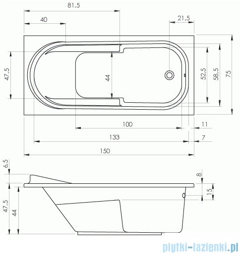 Riho Columbia wanna prostokątna 150x75cm z hydromasażem Air prawa B002002005