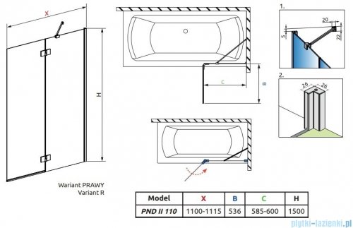 Radaway Essenza Black Pnd II parawan nawannowy 110cm prawy szkło przejrzyste 110002110-54-01R