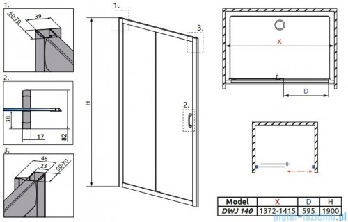 Radaway Premium Plus Dwj drzwi wnękowe 140cm szkło fabric 33323-01-06N