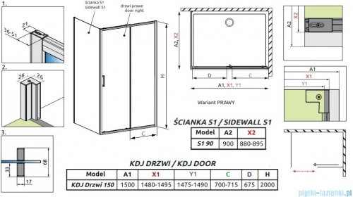 Radaway Premium Pro Black Kdj kabina 150x90cm prawa czarny mat/szkło przejrzyste 1015150-54-01R/1016090-54-01