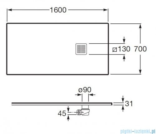 Roca Terran 160x70cm brodzik prostokątny konglomeratowy beżowy AP1016402BC01650