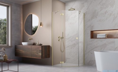 Radaway Essenza 8 Brushed Gold Ptj kabina pięciokątna 100x80cm lewa szczotkowane złoto 10490000-99-01L/10490800-01-01