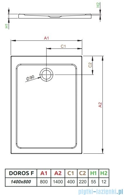 Radaway Doros F Stone brodzik 140x80x5,5 biały SDRF1480-01-04S