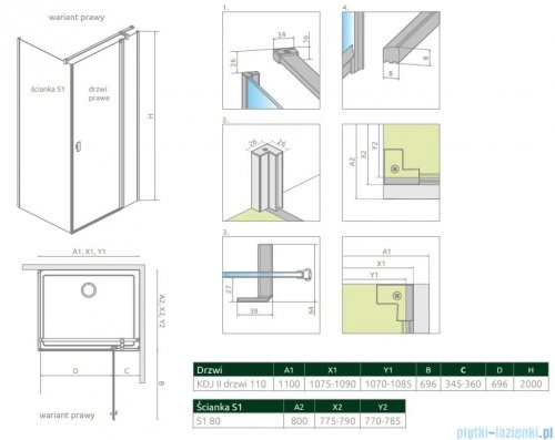 Radaway Nes Kdj II kabina 110x80cm prawa szkło przejrzyste 10032110-01-01R/10039080-01-01