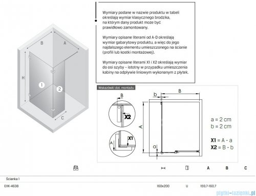 New Trendy Eventa kabina walk-in 160x200 cm jednoelementowa z dodatkową ścianką przejrzyste EXK-4638