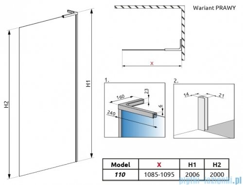 Radaway Modo SL II Brushed Light Gold kabina Walk-in 110x200 prawa szczotkowane jasne złoto szkło przejrzyste 10319114-98-01R
