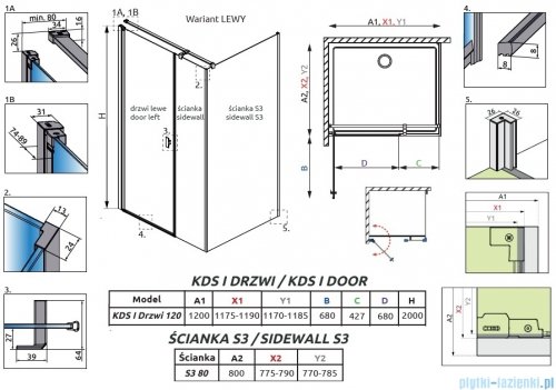Radaway Nes Kds I Brushed Nickel kabina 120x80cm lewa szczotkowany nikiel 10023120-91-01L/10043080-91-01