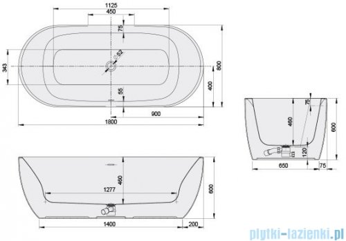 Sanplast Loft Line wanna wolnostojąca WOW/LOFT 180x80 cm z napełnianiem przez przelew biała 632-500-1380-01-000