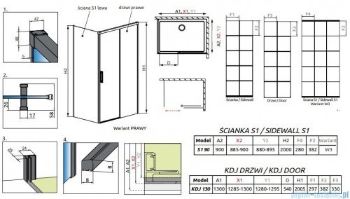 Radaway Idea Black Kdj Factory kabina prysznicowa 130x90 prawa czarny mat/szkło przejrzyste 387043-54-55R/387050-54-55L