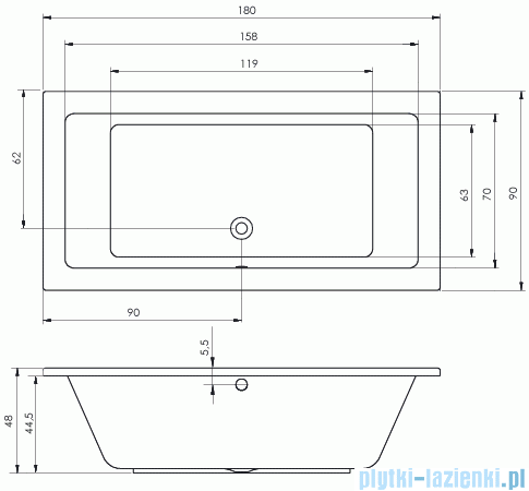 Riho Lusso wanna prostokątna 180x90cm nogi+syfon B026001005/207095/208865