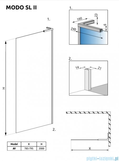 Radaway Modo SL II Brushed Copper kabina Walk-in 80x200 prawa szczotkowana miedź 10319084-93-01R