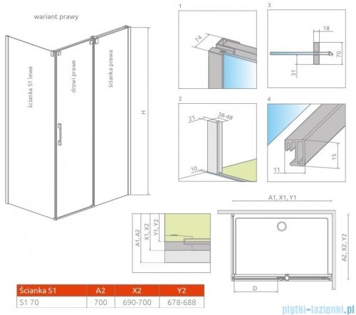 Radaway Espera KDJ S Ścianka boczna 70 lewa szkło przejrzyste 380147-01L
