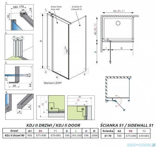 Radaway Nes 6 Kdj II Brushed Light Gold kabina 90x70cm lewa szczotkowane jasne złoto 10032090-98-01L/10039070-01-01