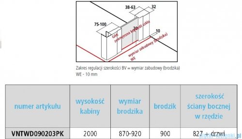 Vitalle NOLA ścianka boczna 90 cm czarna VNTWD090203PK