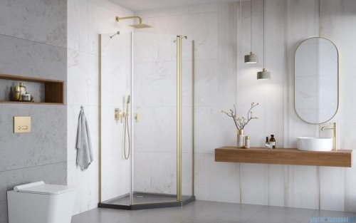 Radaway Nes Brushed Gold Ptj kabina pięciokątna 100x80cm prawa złoto szczotkowane 10052000-99-01R/10052200-99-01