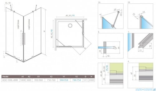 Radaway Furo KDD kabina 100x80cm szkło przejrzyste 10105100-01-01L/10105080-01-01R