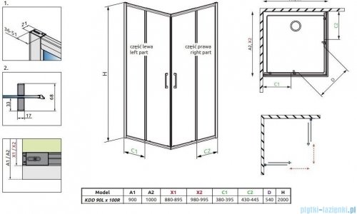Radaway Premium Pro Black Kdd  kabina 90x100cm czarny mat/szkło przejrzyste 1017090-54-01L/1017100-54-01R