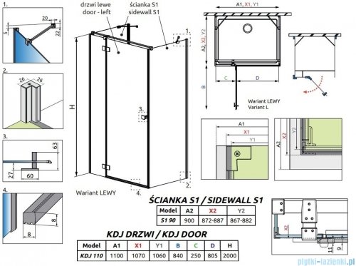 Radaway Essenza Kdj+S kabina 90x110x90cm lewa szkło przejrzyste 1384050-01-01/1385023-01-01L/1384050-01-01