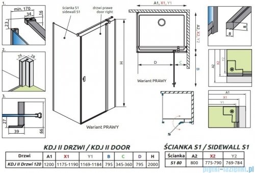 Radaway Nes 8 Black Kdj II kabina 120x80cm prawa czarny mat/szkło przejrzyste 10086120-54-01R/10089080-01-01