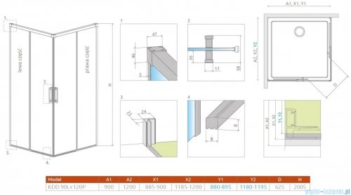 Radaway Idea Gold Kdd kabina 90x120cm złoty połysk/szkło przejrzyste 387060-09-01L/387064-09-01R