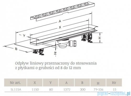 Radaway Flowers Odpływ liniowy 115x8cm 5L115A,5R115F