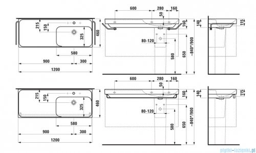 Laufen Meda umywalka ścienna 120x46cm czarny mat H8171197161041