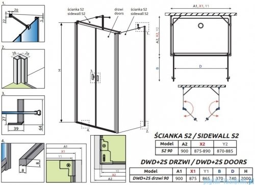 Radaway Nes Black DWD+2S kabina 90x90x90cm czarny mat/szkło przejrzyste 10040090-54-01/10035090-54-01/10040090-54-01