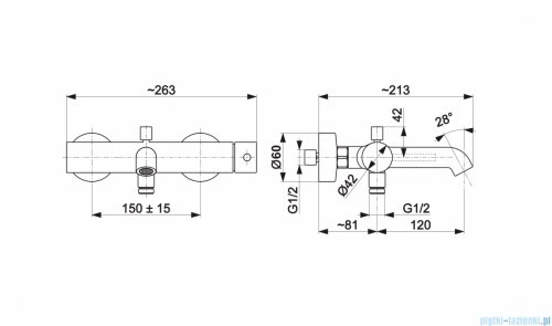 KFA MOZA BRUSHED GOLD bateria wannowa pozioma złoty szczotkowany 5034-020-31
