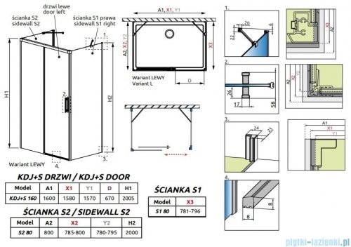 Radaway Idea Kdj+s kabina prysznicowa 80x160x80 lewa przejrzyste 10116160-01-01L/387051-01-01R/10117080-01-01