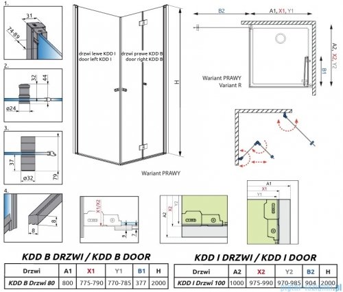 Radaway Nes Brushed Nickel KDD B / KDD I kabina 80x100cm prawa szczotkowany nikiel przejrzyste 10024080-91-01R/10015100-91-01L