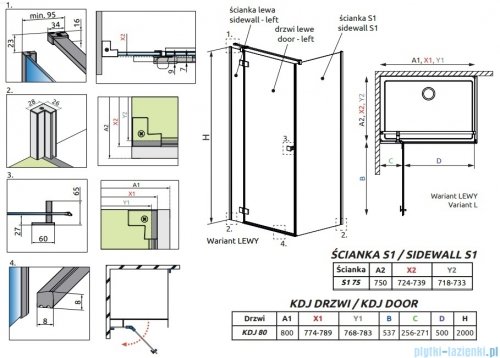 Radaway Essenza 8 Brushed Gold Kdj kabina 80x75cm lewa szczotkowane złoto 10480512-01-01L/10470237-99-01L/10113075-01-01
