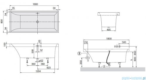 Villeroy&amp;Boch Squaro Wanna prostokątna 180x80  UBQ180SQR2V-01