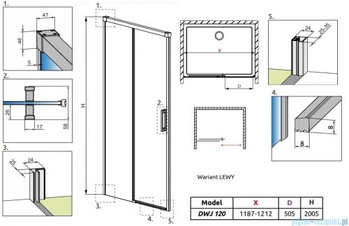 Radaway Idea White Dwj drzwi 120cm lewe szkło przejrzyste 387016-04-01L