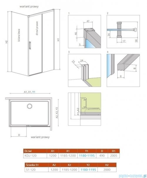 Radaway Idea Gold Kdj kabina 120x120cm prawa złoty połysk/szkło przejrzyste 387042-09-01R/387054-09-01L