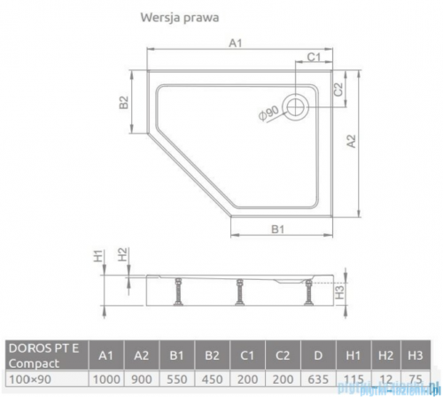 Radaway Doros PT E Compact brodzik pięciokątny prawy z obudową 100x90x11,5cm czarny SDRPTP1090-05-54SR