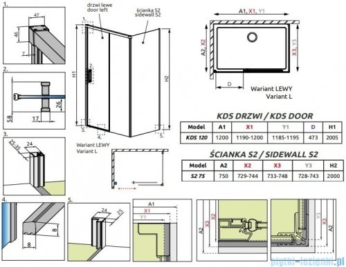 Radaway Idea Black Kds kabina prysznicowa 120x75 lewa czarny mat/szkło przejrzyste 10115120-54-01L/10117075-01-01