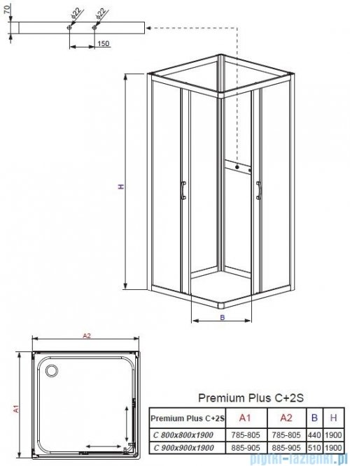 Radaway Premium Plus 2S Komplet ścianek tylnych 90x90 szkło przejrzyste 33433-01-01N