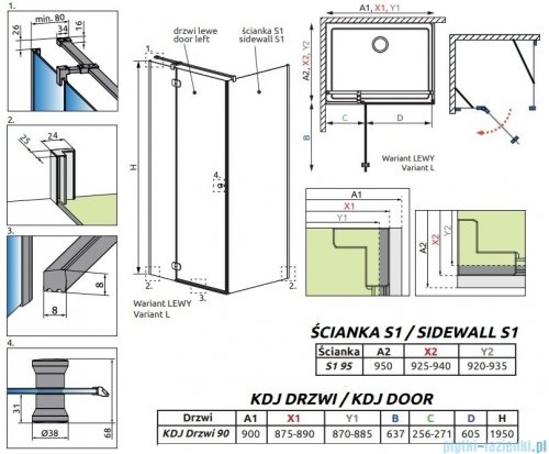 Radaway Torrenta KDJ kabina prysznicowa 90x95 lewa przejrzyste wspornik krzyżowy 133290-01-01L/1330095-01-01