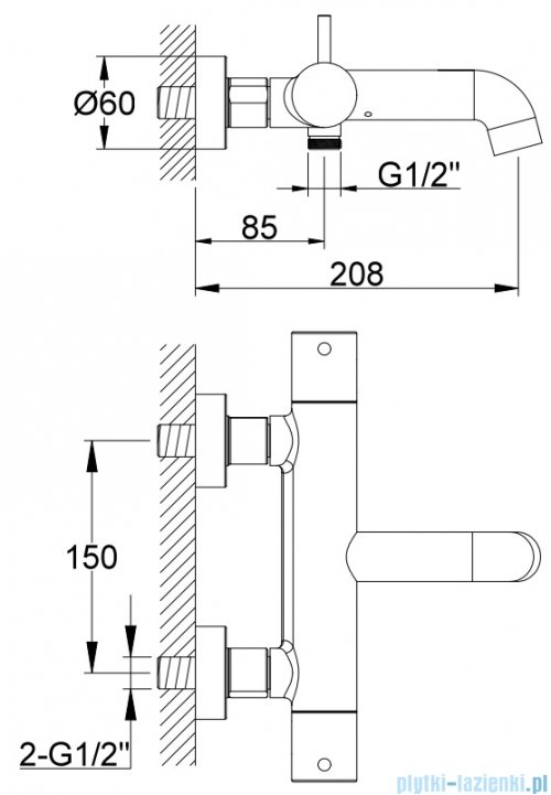 Kohlman Axel Brushed Copper bateria wannowa termostatyczna bez zestawu prysznicowego miedź szczotkowana QW710ABC