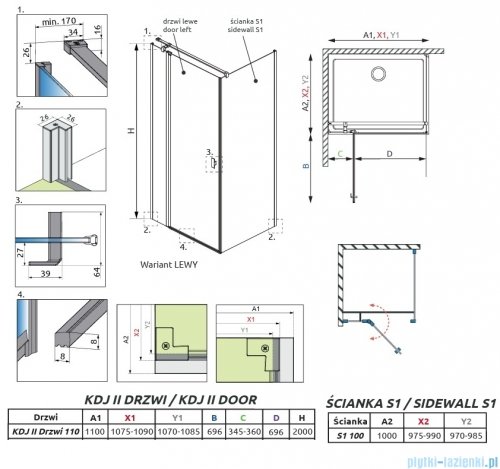Radaway Nes 6 Kdj II Brushed Light Gold kabina 110x100cm lewa szczotkowane jasne złoto 10032110-98-01L/10039100-01-01