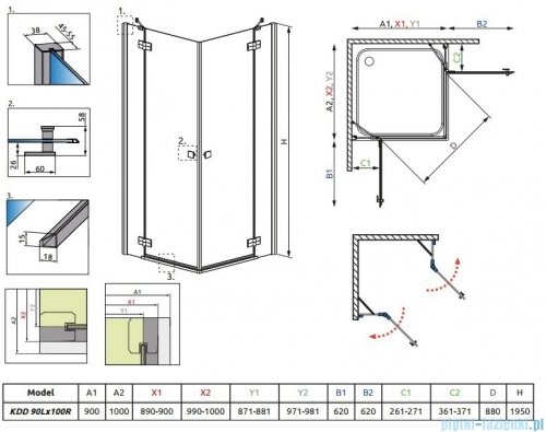 Radaway Almatea Kdd Gold kabina prysznicowa 90x100 szkło intimato 32183-09-12N