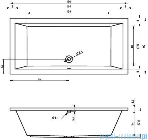 Riho Lusso wanna prostokątna 190x90cm nogi+syfon BA99/07/19975