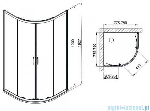 Sanplast Fris kpl-KP4/FRIS-b-M Kabina półokrągła + brodzik mineralny 80x80x192 cm czarny matowy 602-331-2250-59-400